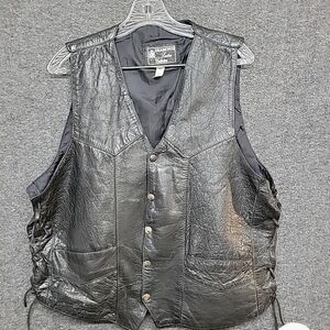 Diamond Leather Collection Biker Black Vest Men's Size 46~Laced Side Seams